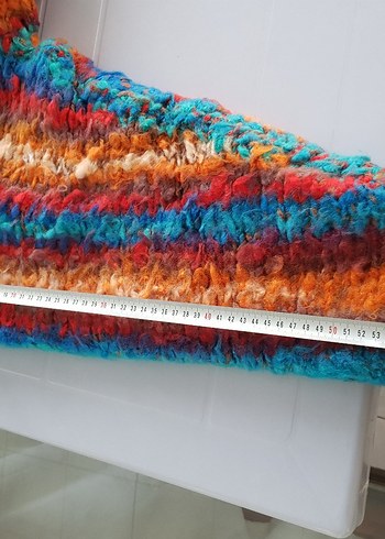 Renkli Desenli Uzun El Örgüsü Astarlı&Şapkalı Mont l/Kaban/Ceket - Görsel 10