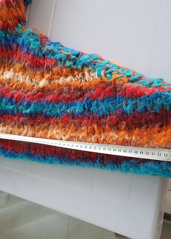 Renkli Desenli Uzun El Örgüsü Astarlı&Şapkalı Mont l/Kaban/Ceket - Görsel 9