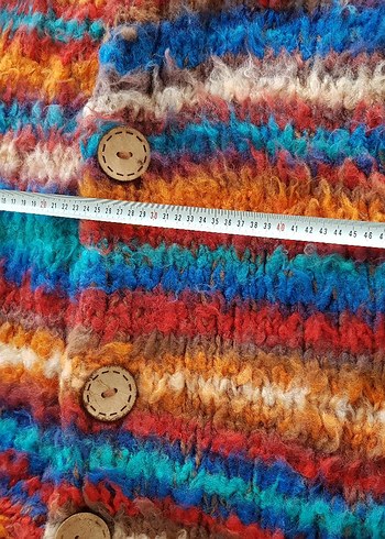 Renkli Desenli Uzun El Örgüsü Astarlı&Şapkalı Mont l/Kaban/Ceket - Görsel 6