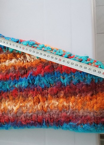 Renkli Desenli Uzun El Örgüsü Astarlı&Şapkalı Mont l/Kaban/Ceket - Görsel 7