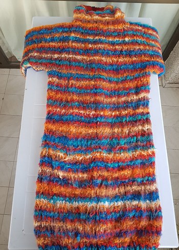 Renkli Desenli Uzun El Örgüsü Astarlı&Şapkalı Mont l/Kaban/Ceket - Görsel 11