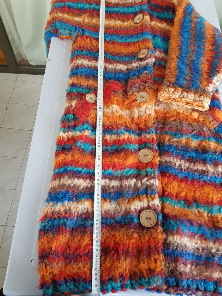 Renkli Desenli Uzun El Örgüsü Astarlı&Şapkalı Mont l/Kaban/Ceket - Görsel 5