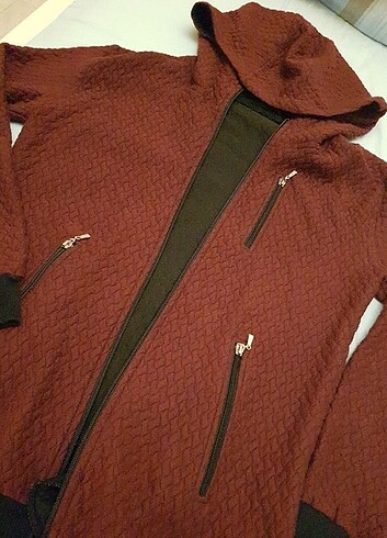 Kapüşonlu Bordo Hırka - Görsel 5