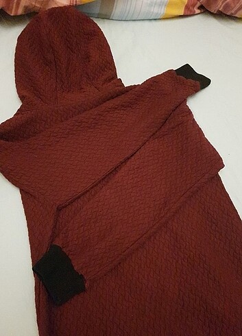 Kapüşonlu Bordo Hırka - Görsel 6