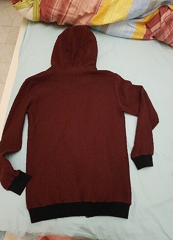 Kapüşonlu Bordo Hırka - Görsel 9