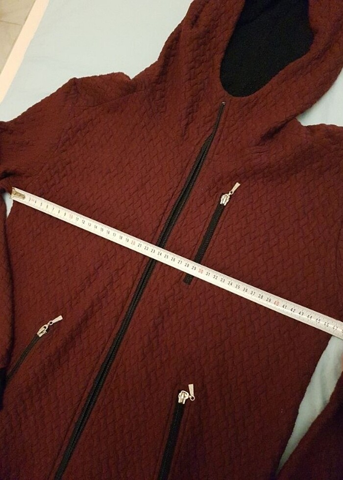 Kapüşonlu Bordo Hırka - Görsel 3