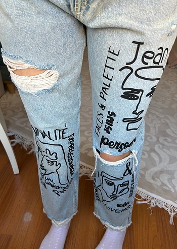 Twist Düğmeli Kahverengi Batik Desenli Kadın Denim
