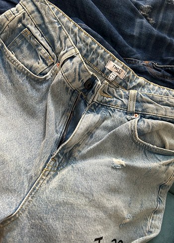 m Beden Düğmeli Kahverengi Batik Desenli Kadın Denim