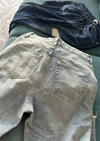 m Beden kahverengi Renk Düğmeli Kahverengi Batik Desenli Kadın Denim