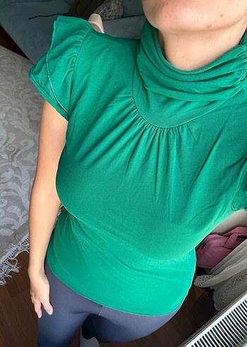 Yeşil Dik Yakalı Bluz - Görsel 3