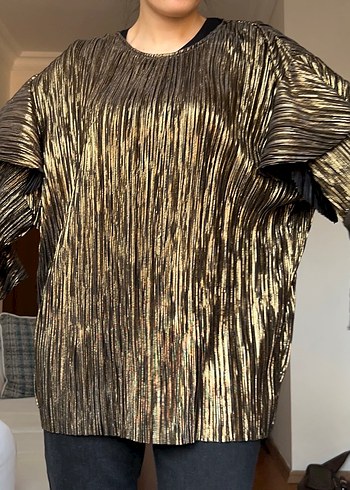 ipekyol Sampanya Altin Pliseli Oversize Bluz