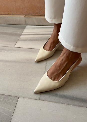 37 Beden beyaz Renk Bej kitten heel Topuklu Kadın Ofis Ayakkabısı