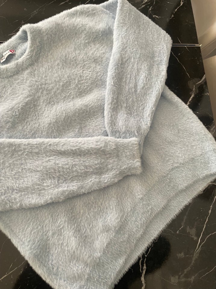 Bebek Mavisi Kadın Triko Sweatshirt - Görsel 3