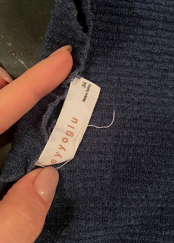 Lacivert Uzun Kollu Yüksek Yakalı Elbise - Görsel 2