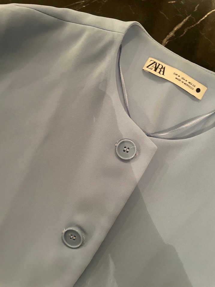 Düğmeli Kolsuz Bebek Mavisi Kadın Yelek - Görsel 3