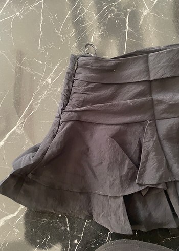 Fırfırlı Siyah Keten Mini Etek - Görsel 3