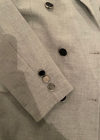 Düğmeli Gri Midi Kadın Blazer Ceket - Görsel 3