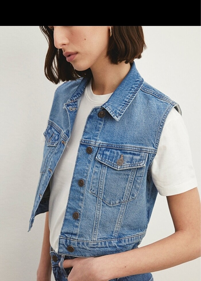 Mavi jeans kot yelek - Görsel 2