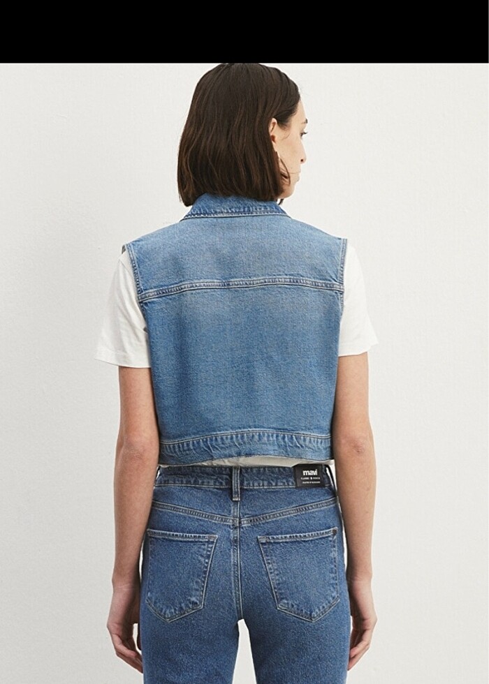 Mavi jeans kot yelek - Görsel 3