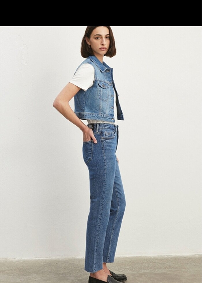 Mavi jeans kot yelek - Görsel 5