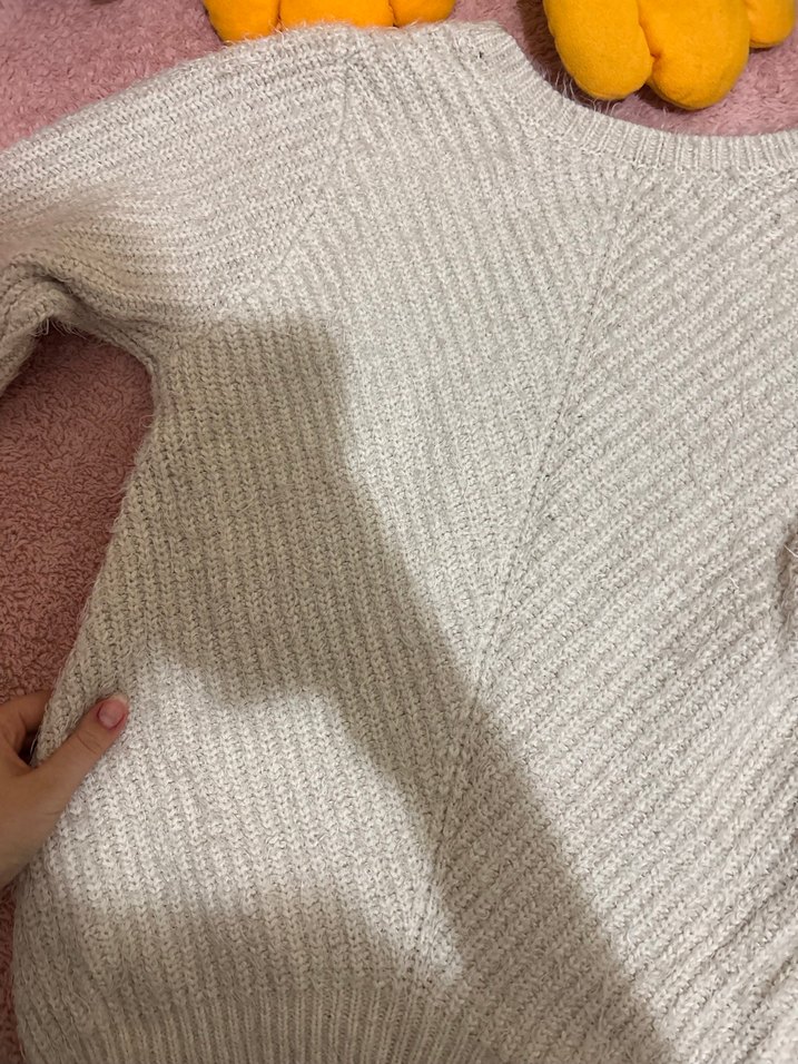 Gri Kadın Triko Uzun Kollu Kazak - Görsel 2