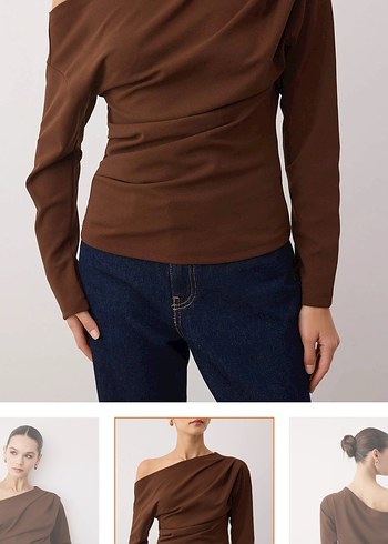 Kahverengi Tek Omuzlu Uzun Kollu Bluz - Görsel 3