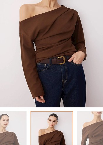 Kahverengi Tek Omuzlu Uzun Kollu Bluz - Görsel 2