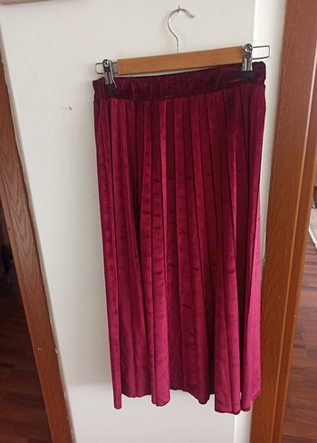 Bordo Pilili Kadın Uzun Etek - Görsel 2