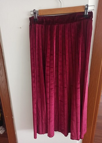 Bordo Pilili Kadın Uzun Etek - Görsel 3