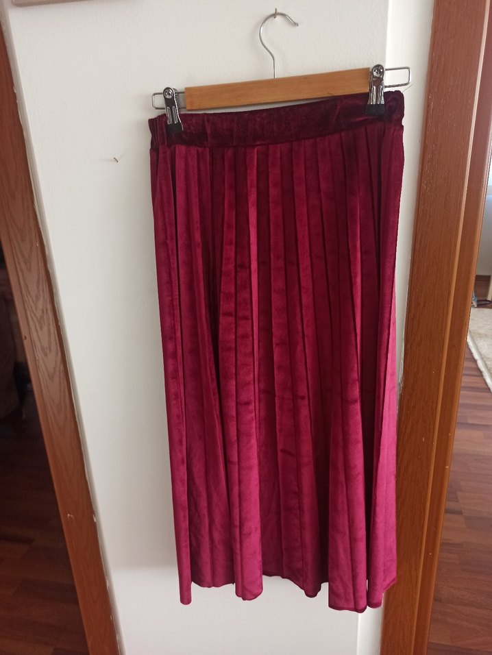 Bordo Pilili Kadın Uzun Etek - Görsel 2