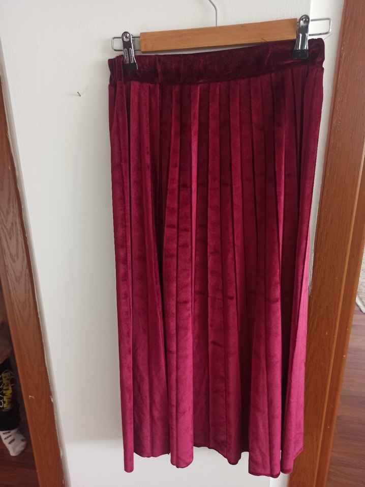 Bordo Pilili Kadın Uzun Etek - Görsel 3