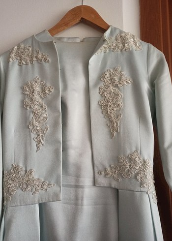 Bej İşlemeli Uzun Kollu Kadın Abiye Elbise - Görsel 2