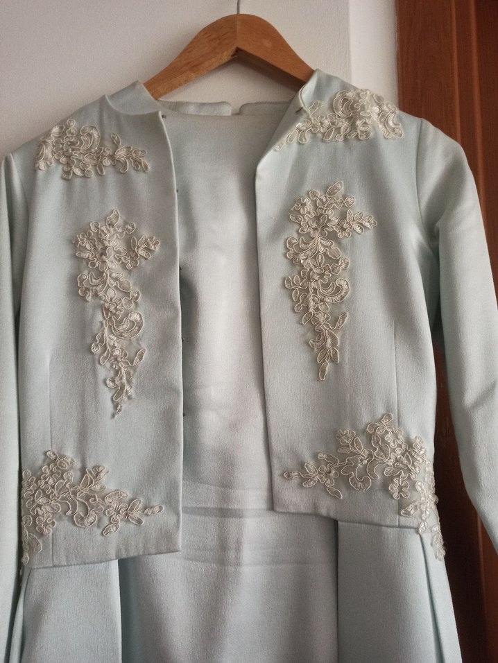 Bej İşlemeli Uzun Kollu Kadın Abiye Elbise - Görsel 2