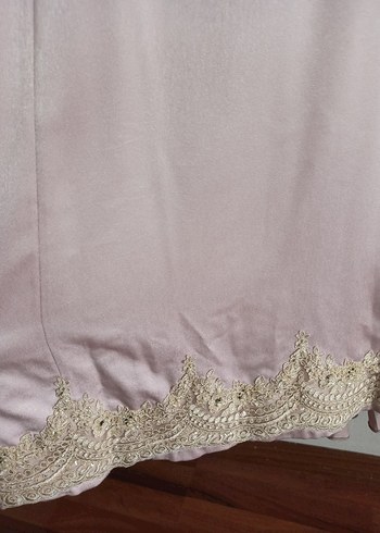 Bej Dantel İşlemeli Uzun Kollu Uzun Elbise - Görsel 7