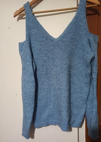 Mavi V Yaka Triko Kadın Kazak - Görsel 2