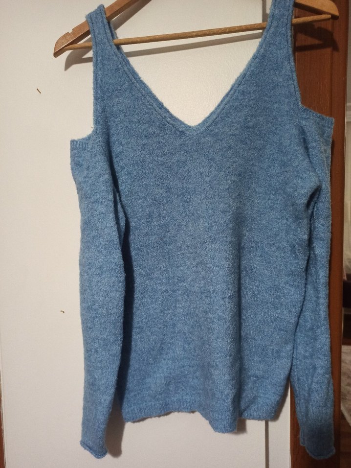 Mavi V Yaka Triko Kadın Kazak - Görsel 2