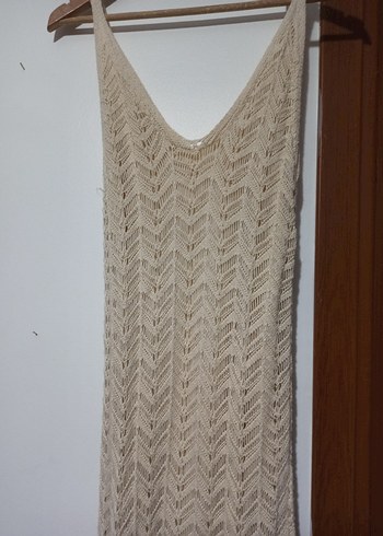 Bej Bohem V Yaka Örgü Uzun Elbise - Görsel 3