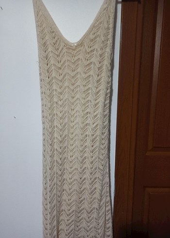 Bej Bohem V Yaka Örgü Uzun Elbise - Görsel 4