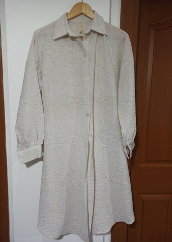 Bej Keten Düğmeli Kadın Gömlek - Görsel 2