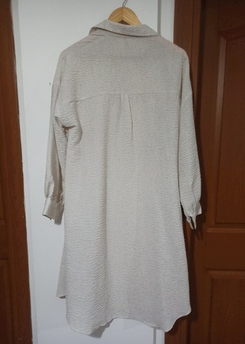 Bej Keten Düğmeli Kadın Gömlek - Görsel 3