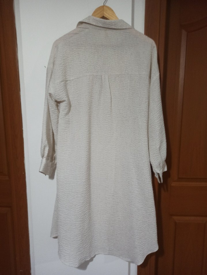 Bej Keten Düğmeli Kadın Gömlek - Görsel 3