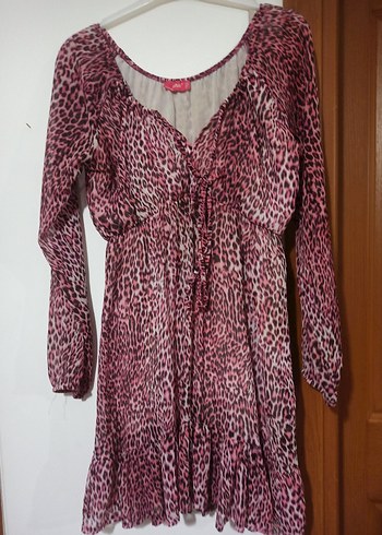 Pembe Bohem Uzun Kollu V Yaka Elbise - Görsel 4