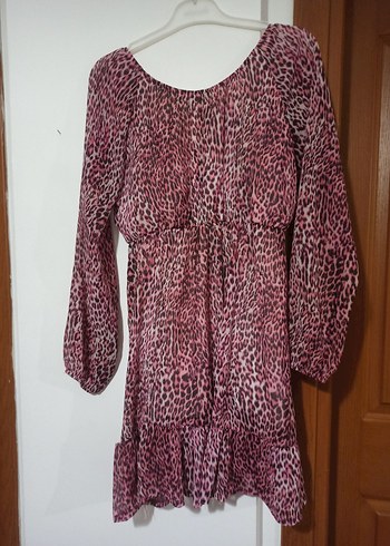 Pembe Bohem Uzun Kollu V Yaka Elbise - Görsel 3