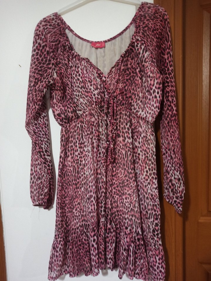 Pembe Bohem Uzun Kollu V Yaka Elbise - Görsel 4