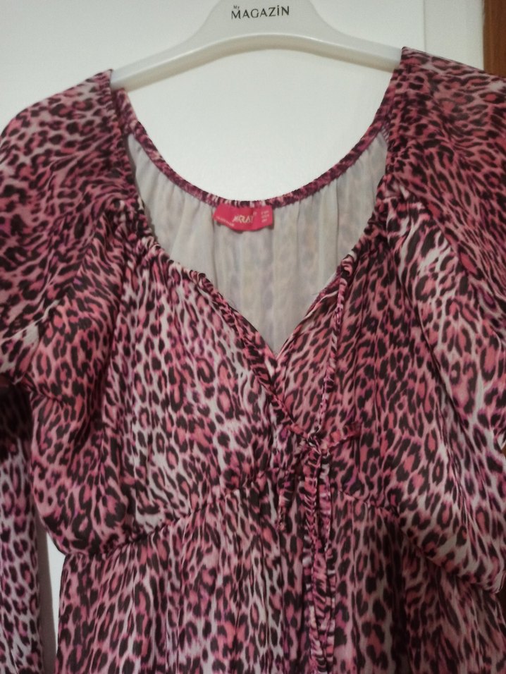 Pembe Bohem Uzun Kollu V Yaka Elbise - Görsel 2