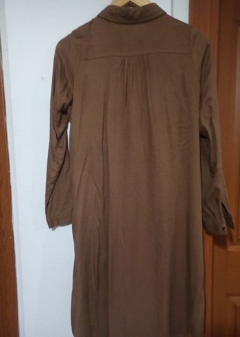 Düğmeli Kahverengi Keten Kadın Gömlek - Görsel 3