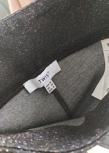 TWIST simli metalik renk likralı Kadın Kumaş Pantolon