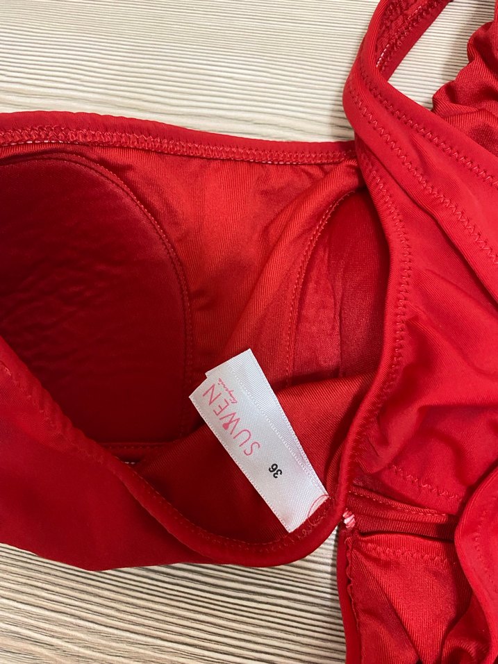 Kırmızı Drapeli Mini Kadın Mayo - Görsel 3