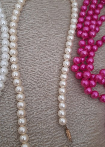 Uzun Boncuklu Pembe Nakışlı Kadın Kolye - Görsel 3