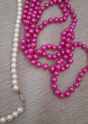 Uzun Boncuklu Pembe Nakışlı Kadın Kolye - Görsel 2